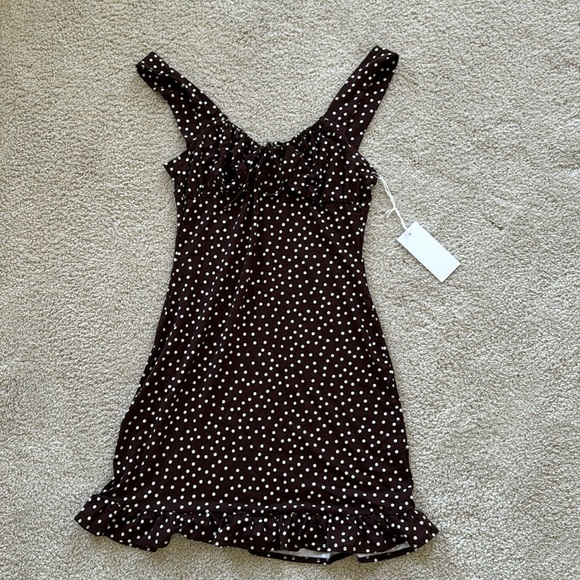Reformation NWT Nevada Brown Dot Mini Dress size small - Picture 2 of 9